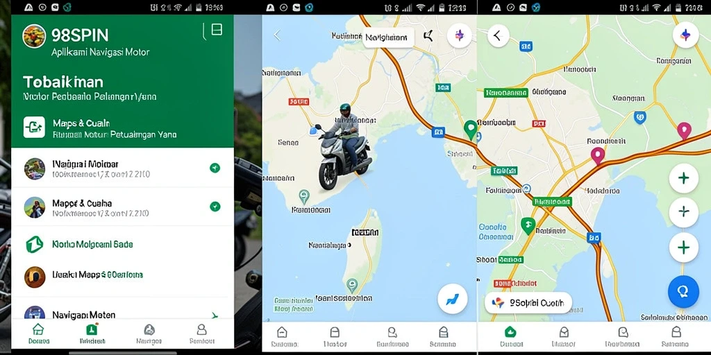 Antarmuka aplikasi 98SPIN menampilkan petunjuk arah yang jelas dan informasi cuaca.