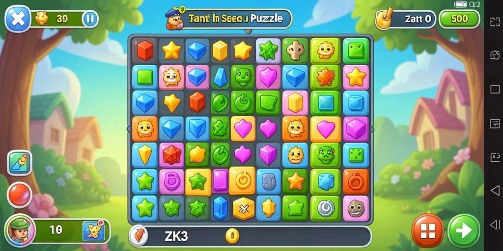 Antarmuka ZK3 dengan elemen warna-warni khas Puzzle Match-3.