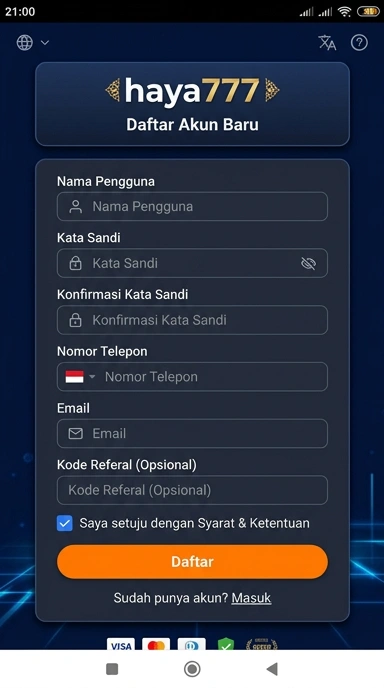 Tampilan halaman daftar haya777